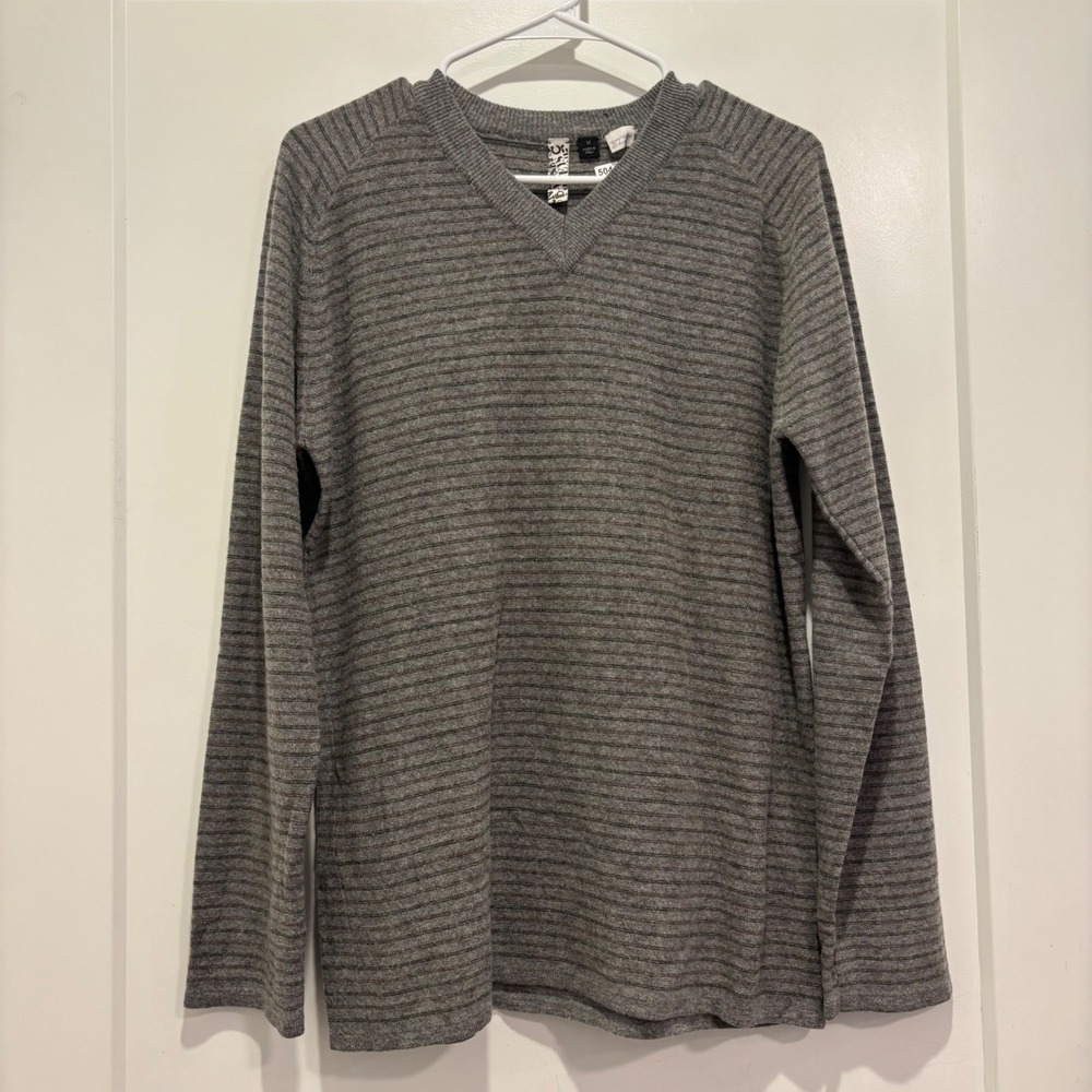 Barneys New York Merino Wool Cashmere Stripe Sweater Mens Medium Grey Italy